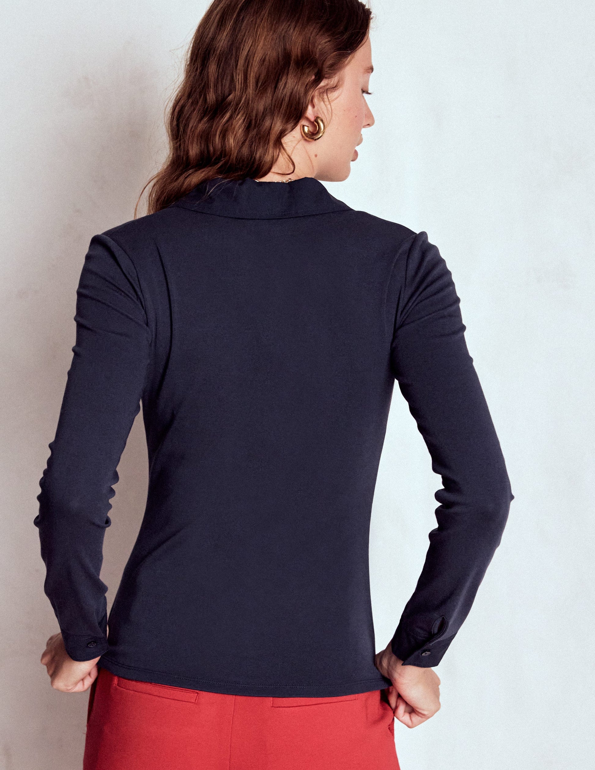 Collared Placket Jersey Shirt-Navy-3