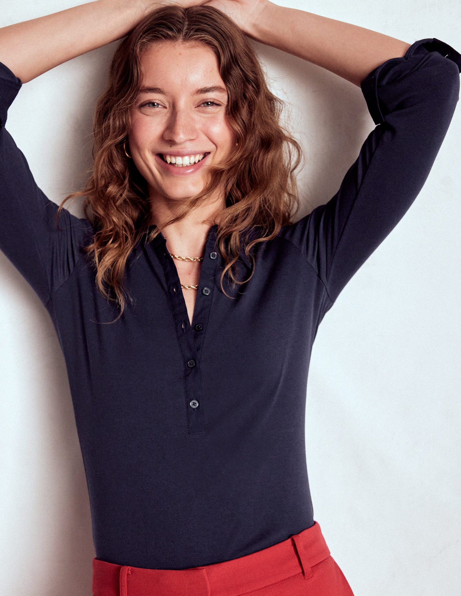 Collared Placket Jersey Shirt-Navy-4