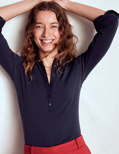 Collared Placket Jersey Shirt-Navy-4