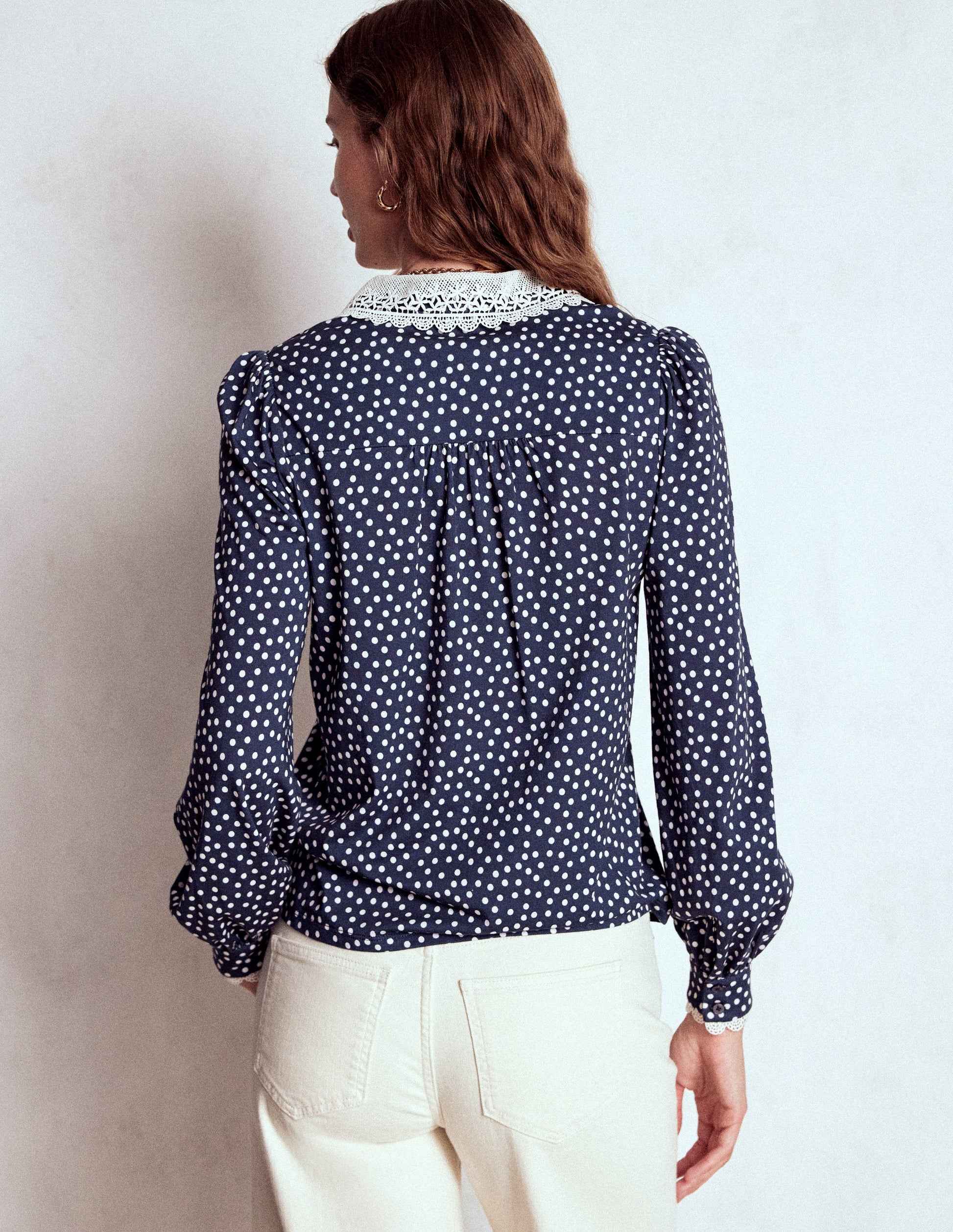 Lace Collar Blouse-Navy-3