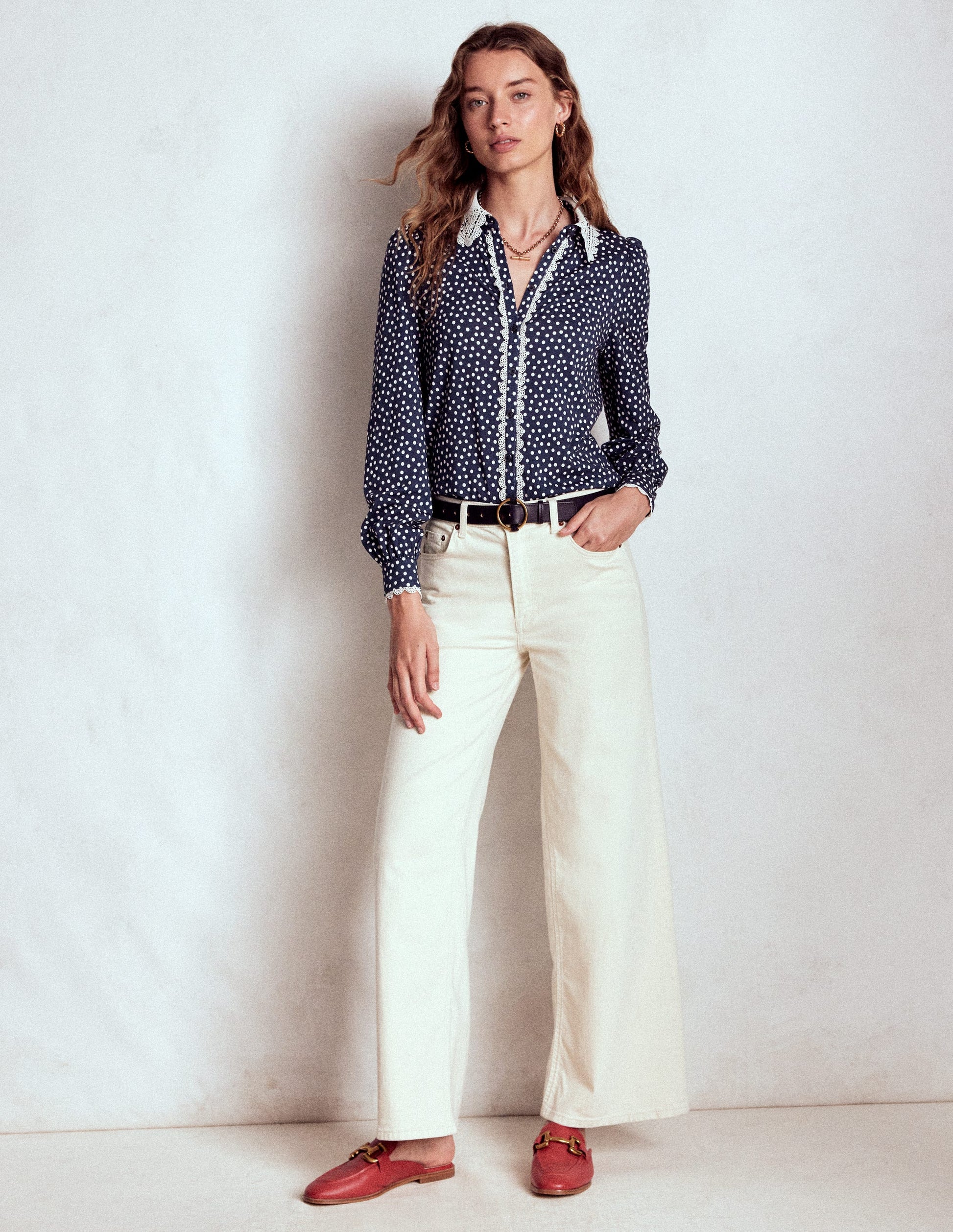 Lace Collar Blouse-Navy-4