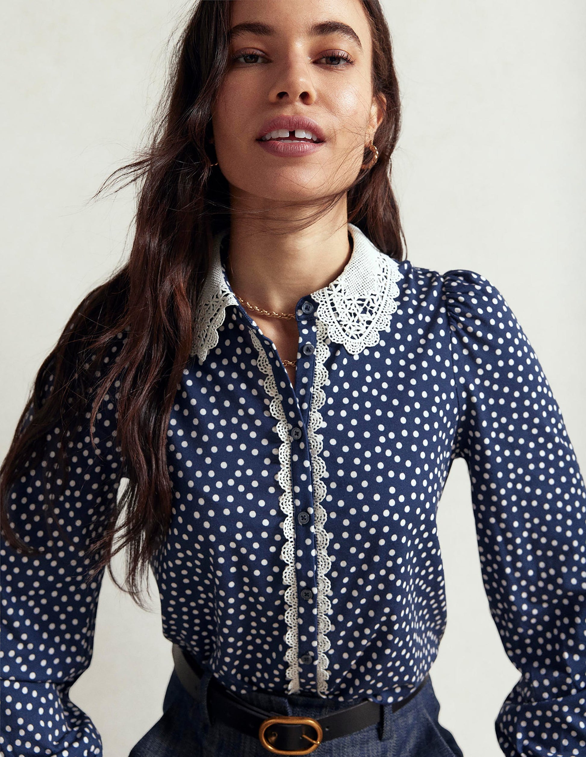 Lace Collar Blouse-Navy-5