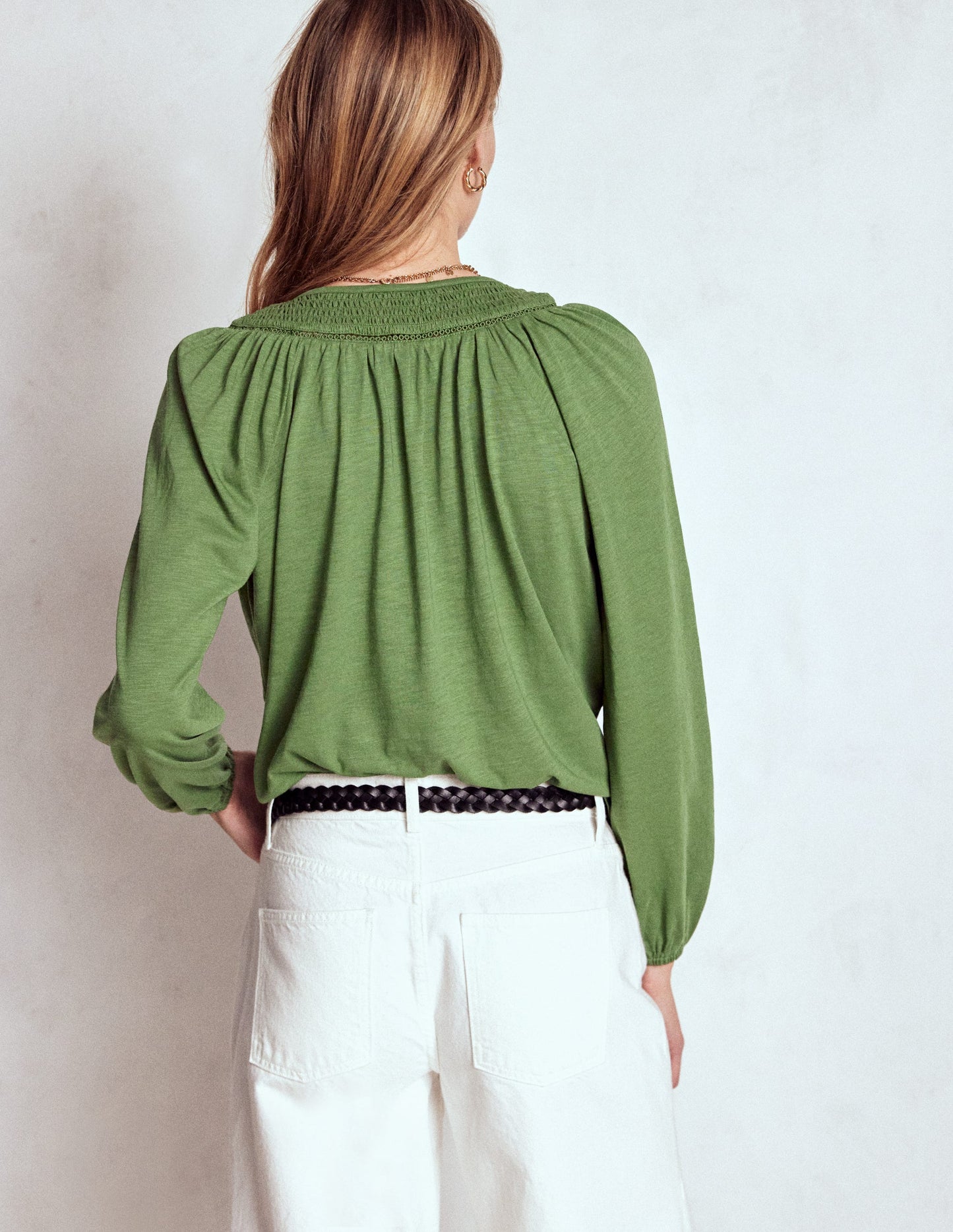 Georgia Smocked Jersey Top-Safari Green