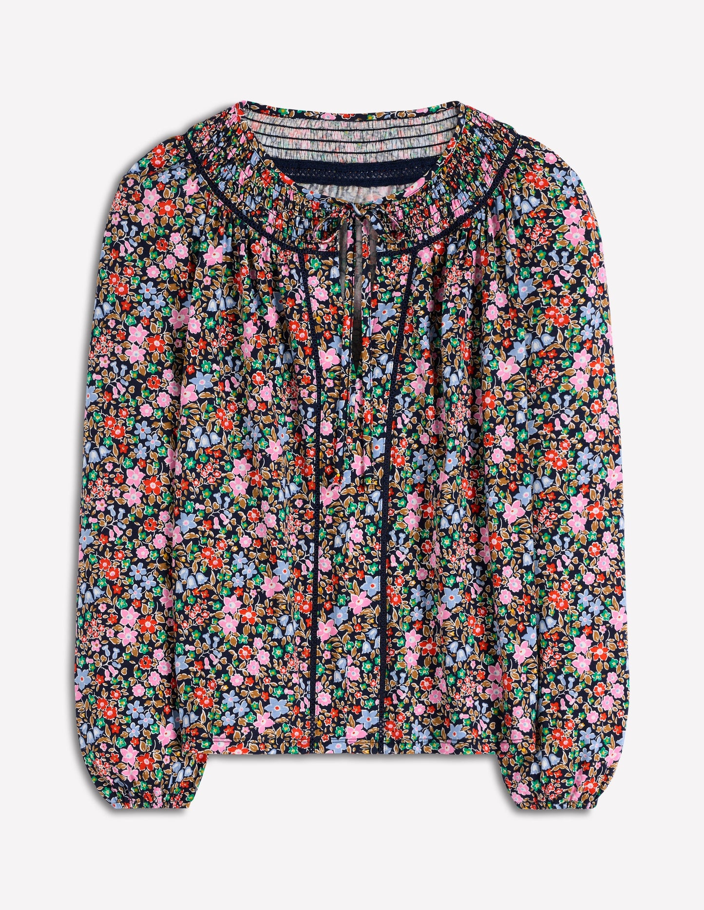 Georgia Smocked Jersey Top-Navy and Multi, Flowerbed