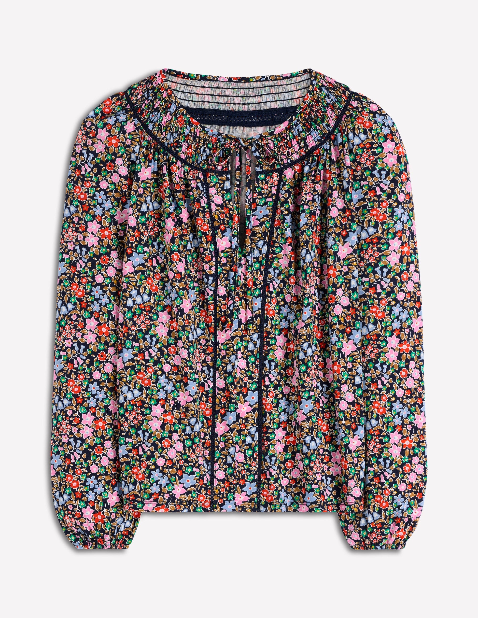 Georgia Smocked Jersey Top-Navy and Multi, Flowerbed-6