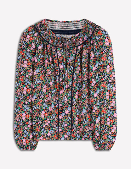 Georgia Smocked Jersey Top-Navy and Multi, Flowerbed-6