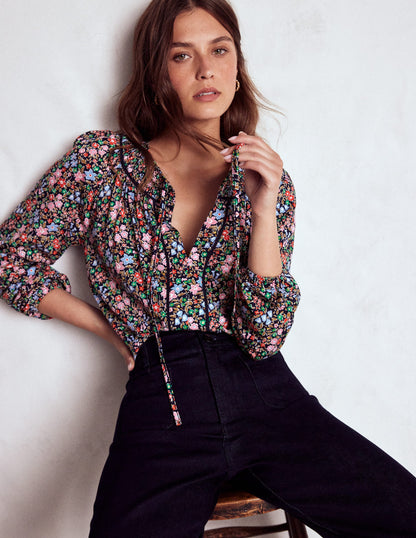 Georgia Smocked Jersey Top-Navy and Multi, Flowerbed-1