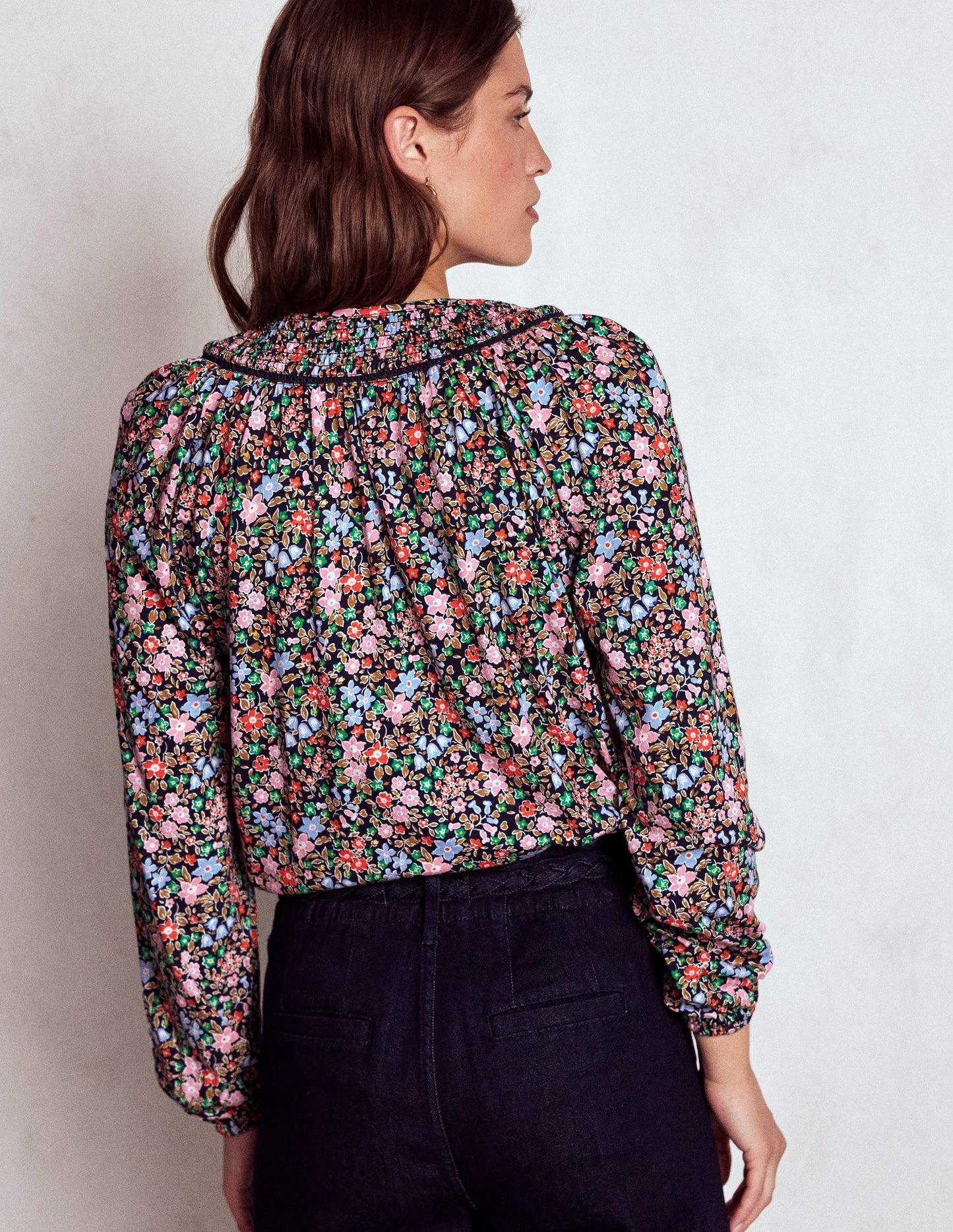 Georgia Smocked Jersey Top-Navy and Multi, Flowerbed