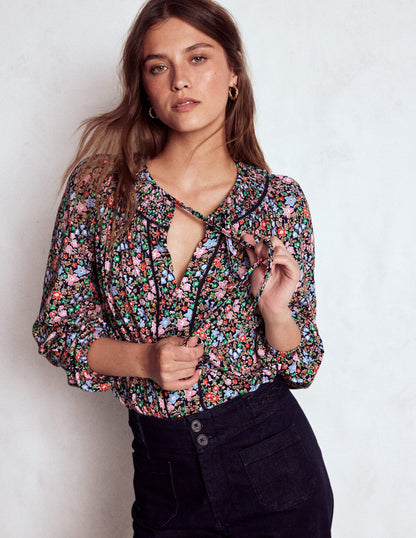 Georgia Smocked Jersey Top-Navy and Multi, Flowerbed-4