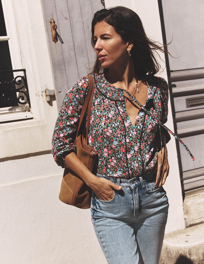 Georgia Smocked Jersey Top-Navy and Multi, Flowerbed-5