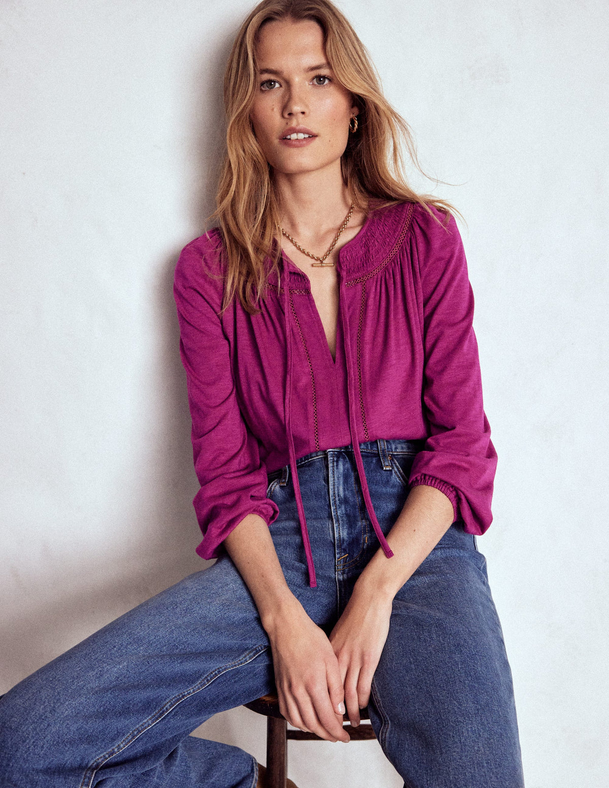 Georgia Smocked Jersey Top-Rich Magenta - Image 1