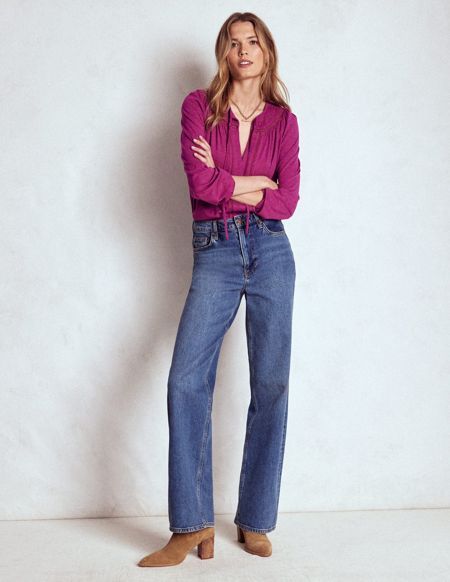 Georgia Smocked Jersey Top-Rich Magenta