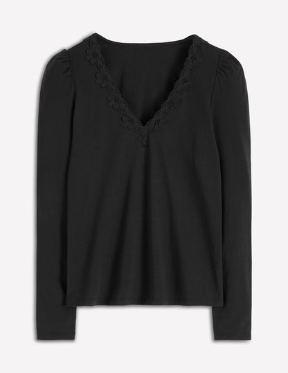 Flora Lace V-neck Top-Black-4