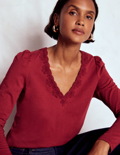 Flora Lace V-neck Top-Burgundy Red-1