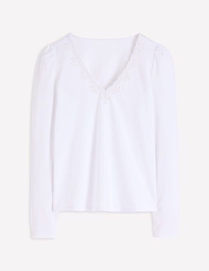 Flora Lace V-neck Top-White-1