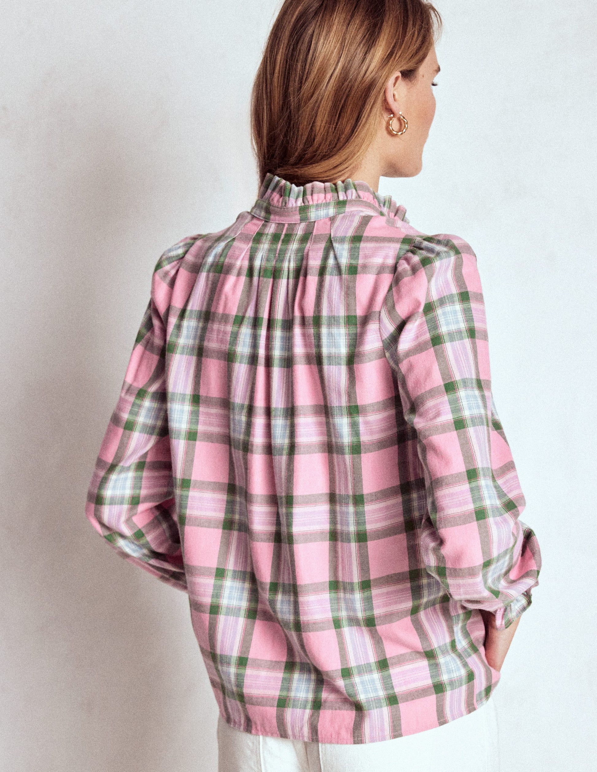 Lorna Brushed Cotton Top-Pink and Green Check-3