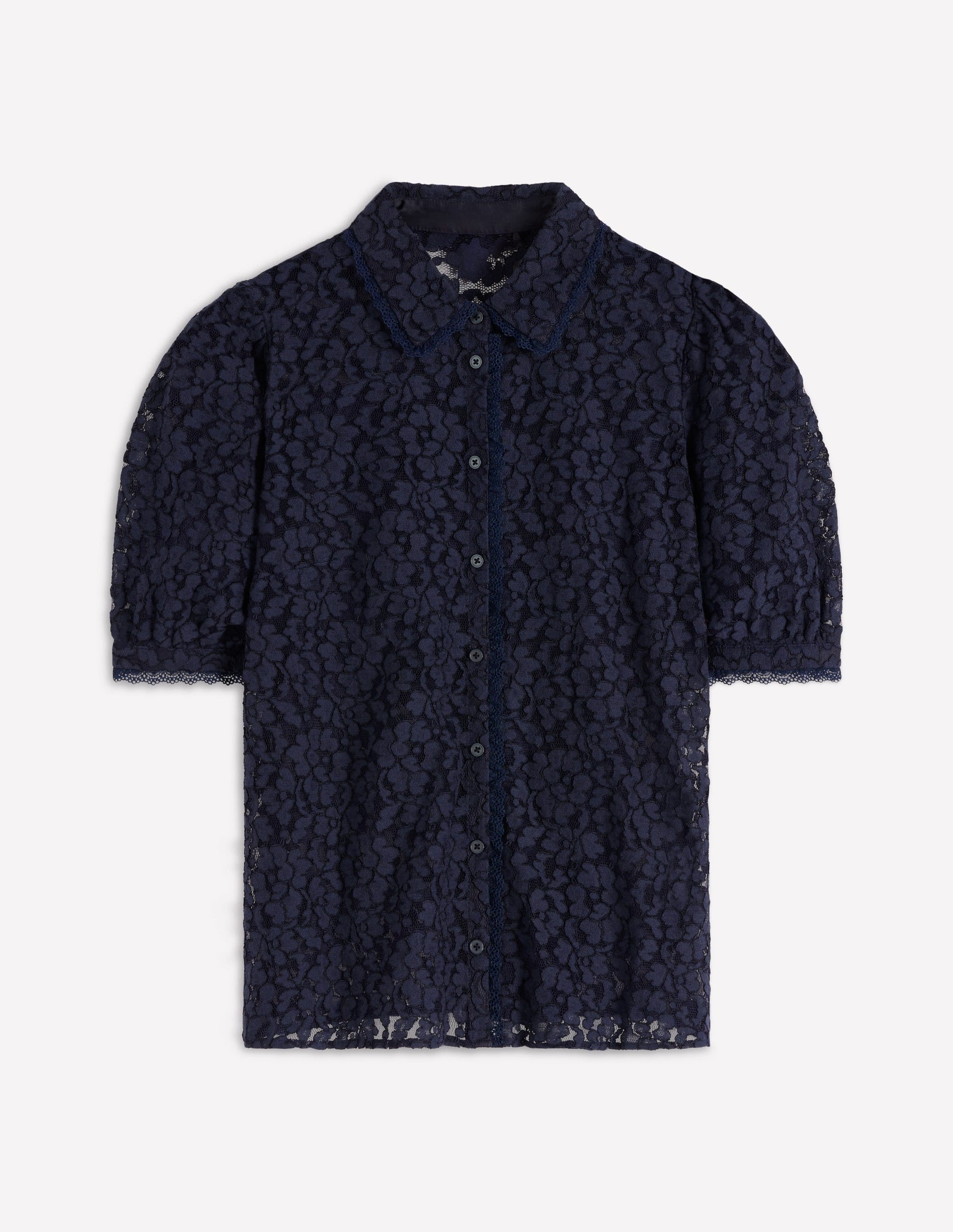 Short Sleeve Lace Blouse-Navy-7