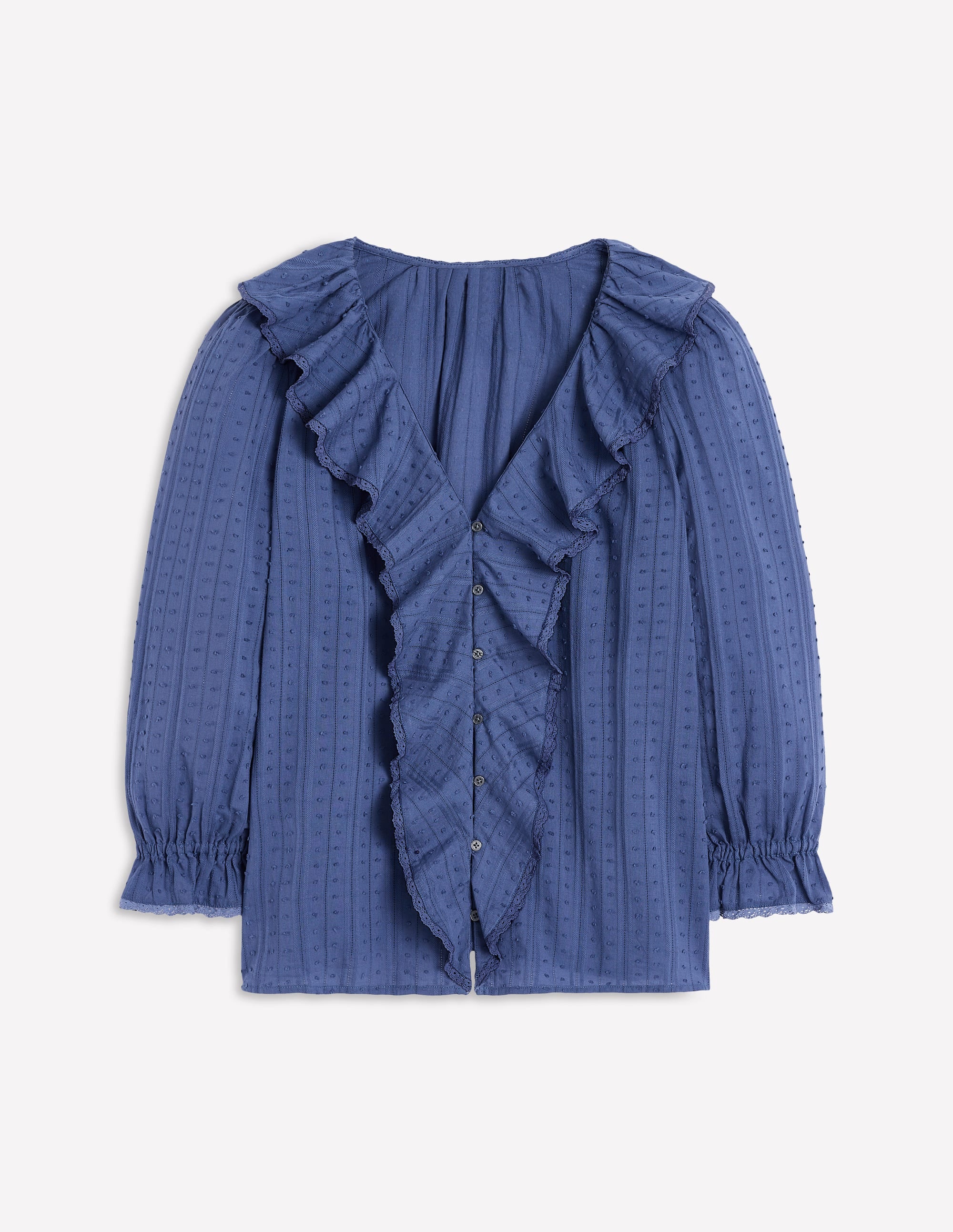 Eliza Ruffle V-Neck Blouse-Denim Blue - Image 5