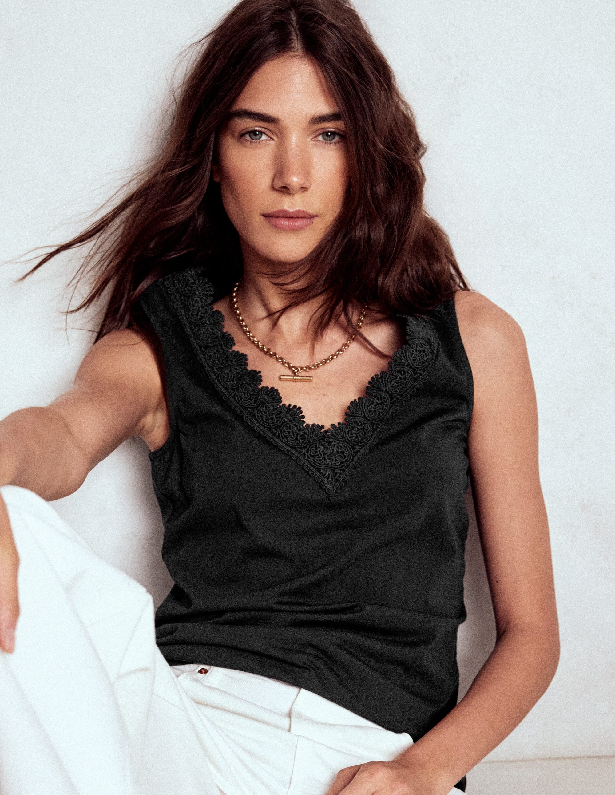 Flora Lace Trim Vest-Black - Image 1