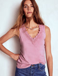 Flora Lace Trim Vest-Iris Pink