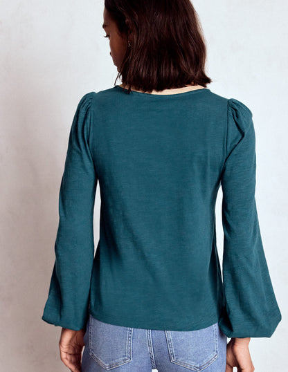 Metallic Trim V-neck Top-Midnight Teal-3