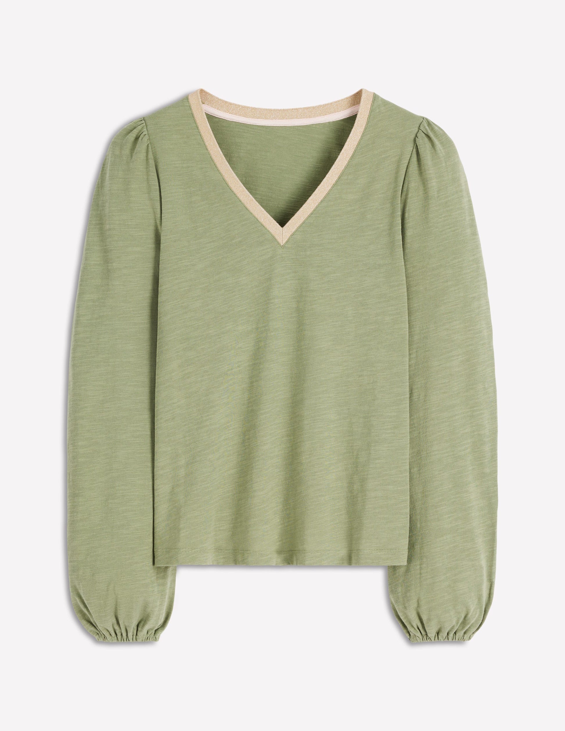 Metallic Trim V-neck Top-Larch Green-5