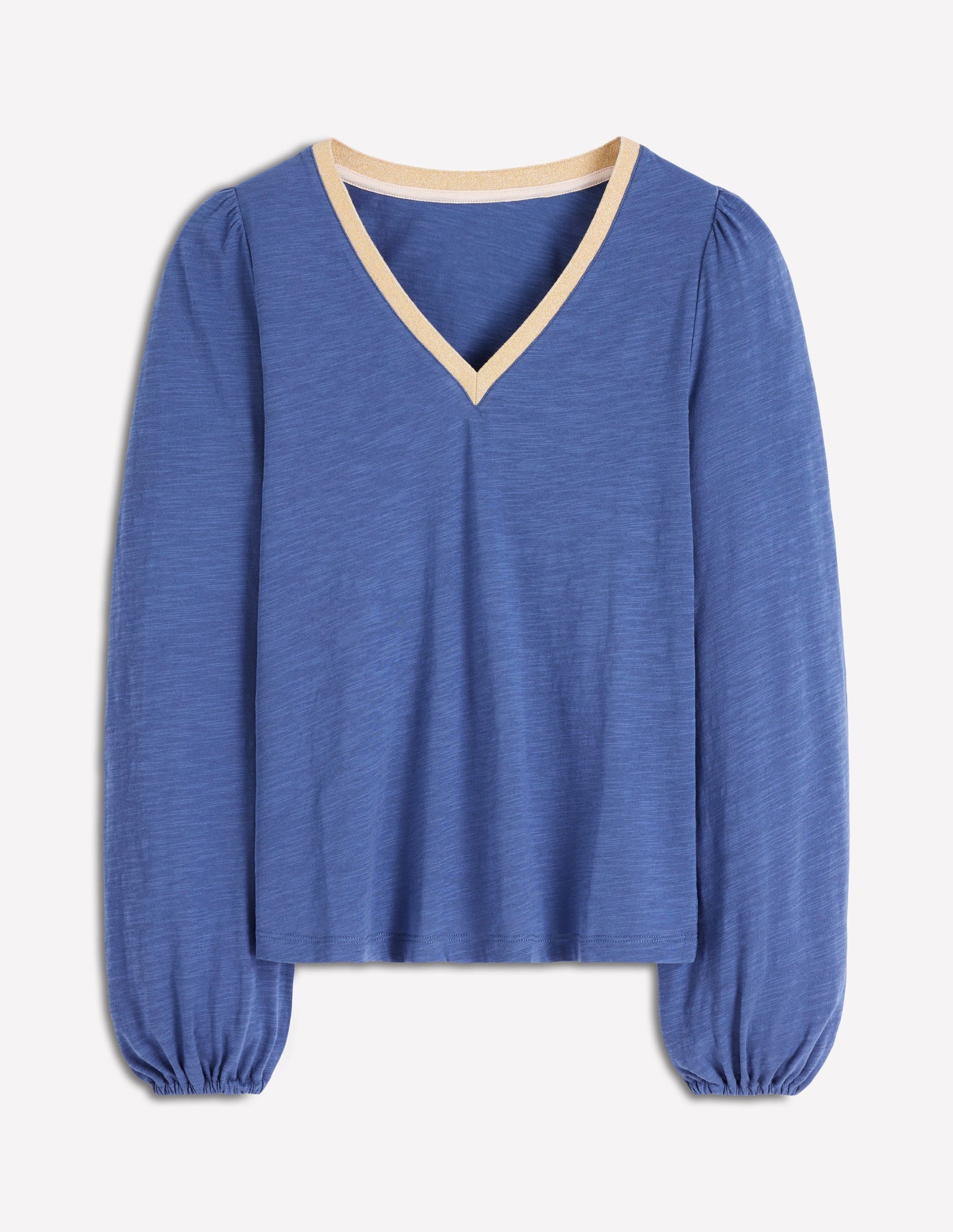 Metallic Trim V-neck Top-True Navy