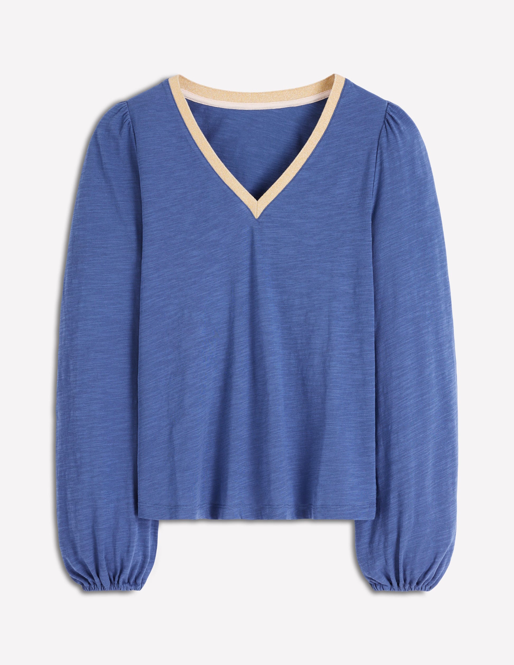 Metallic Trim V-neck Top-True Navy-5