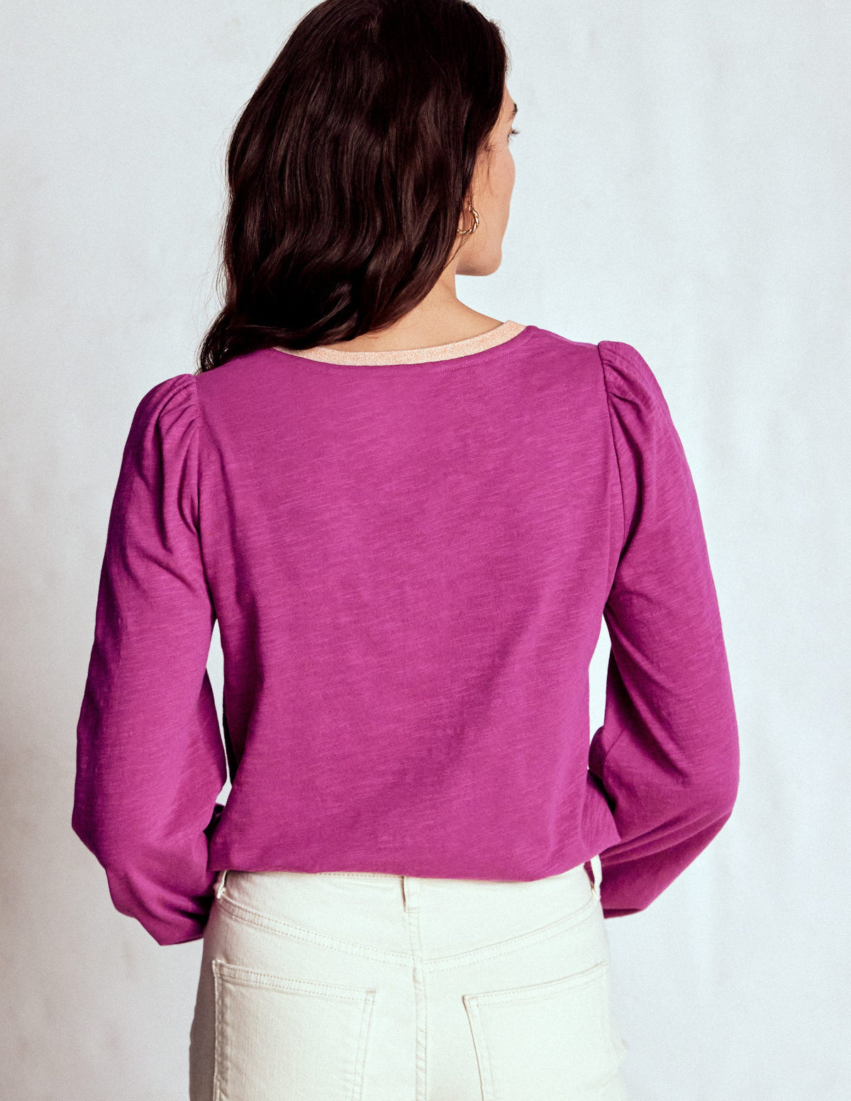 Metallic Trim V-neck Top-Rich Magenta - Image 3