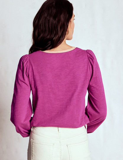 Metallic Trim V-neck Top-Rich Magenta-3