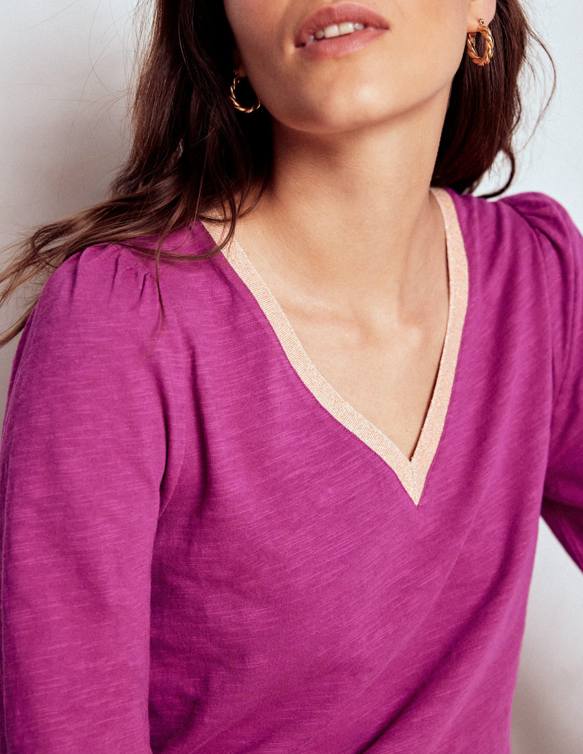 Metallic Trim V-neck Top-Rich Magenta - Image 4