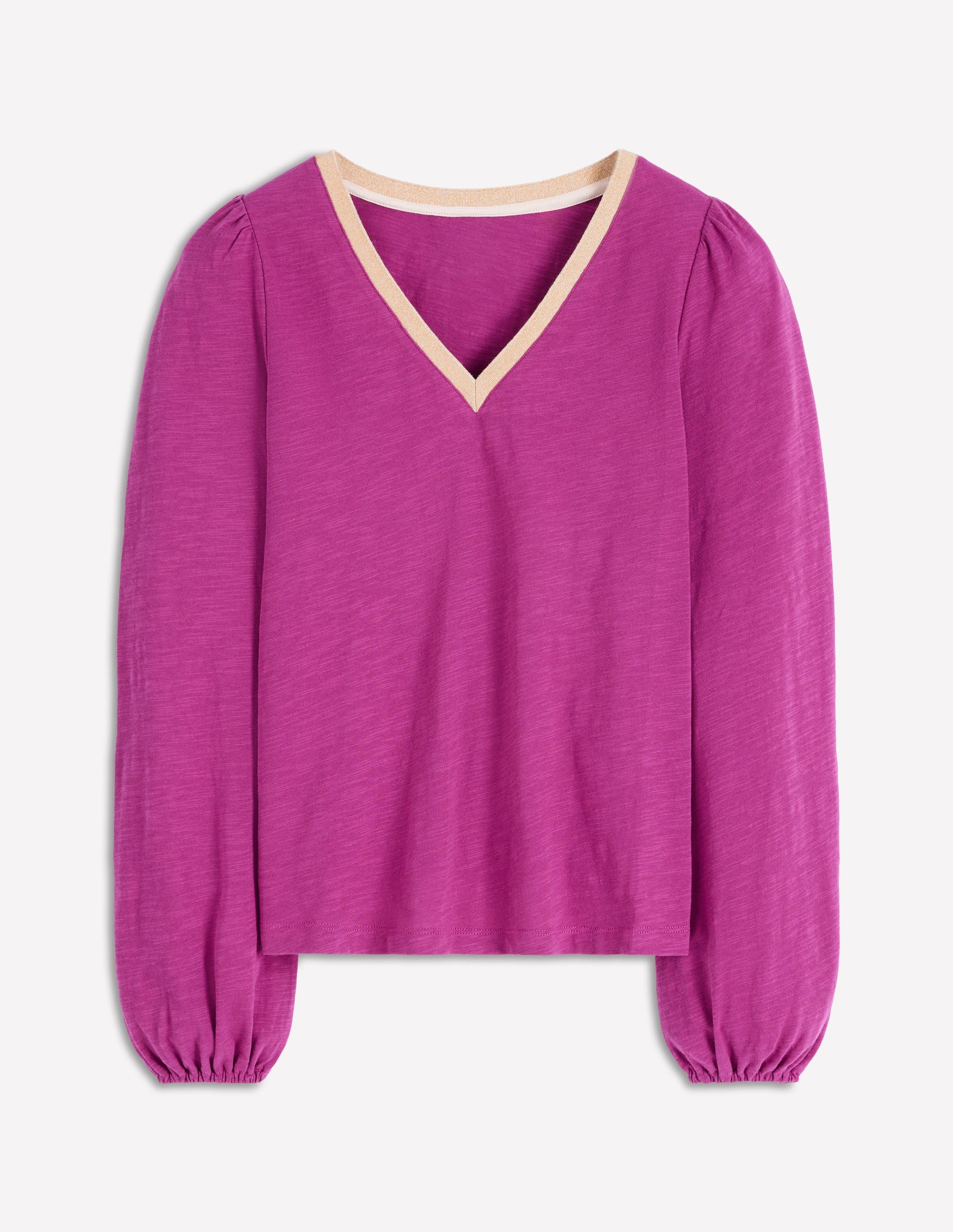Metallic Trim V-neck Top-Rich Magenta-5