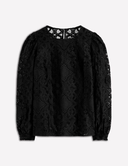Lace Crew Neck Top-Black-6