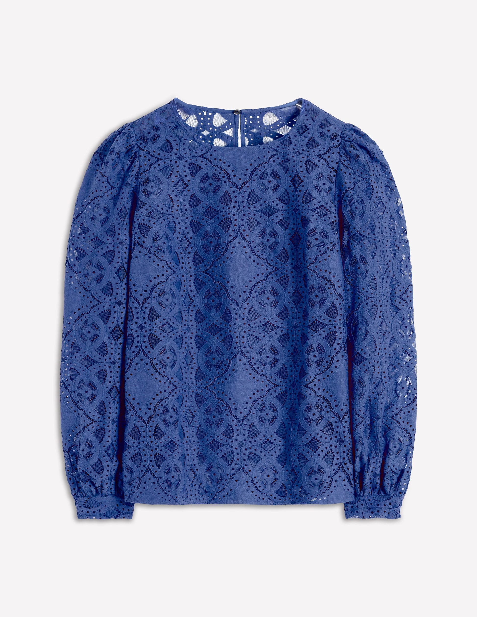 Lace Crew Neck Top-Denim Blue-5