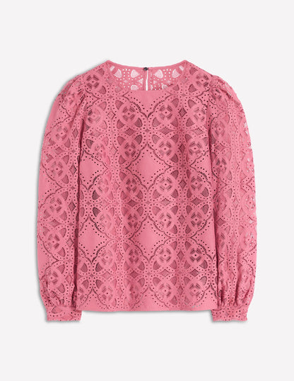 Lace Crew Neck Top-Heather Rose-6