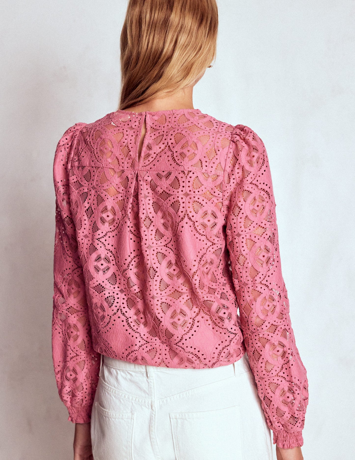 Lace Crew Neck Top-Heather Rose