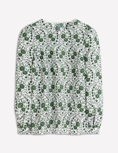 Embroidered Cotton Dobby Top-Ivory-5