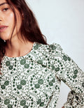 Embroidered Cotton Dobby Top-Ivory