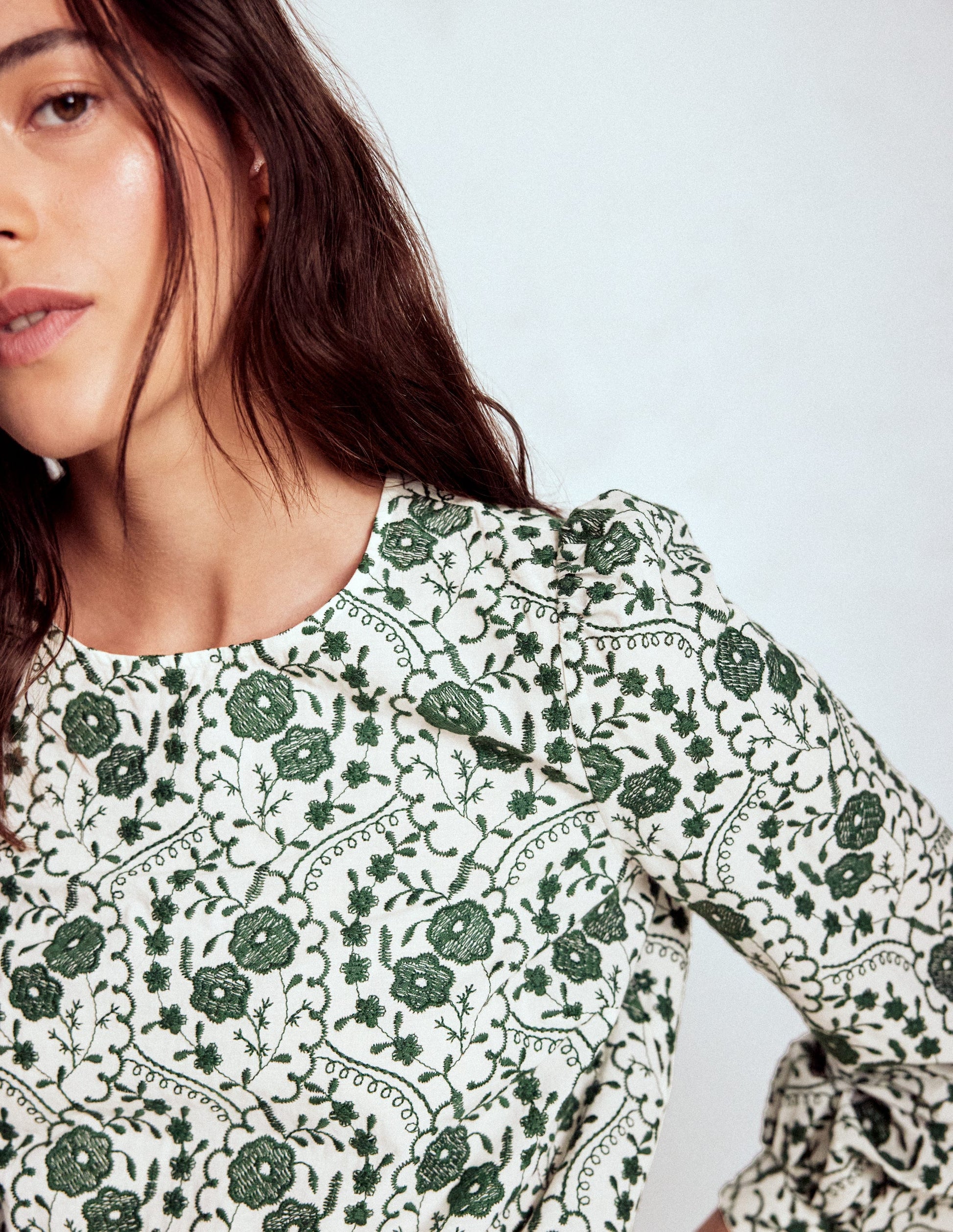 Embroidered Cotton Dobby Top-Ivory-1