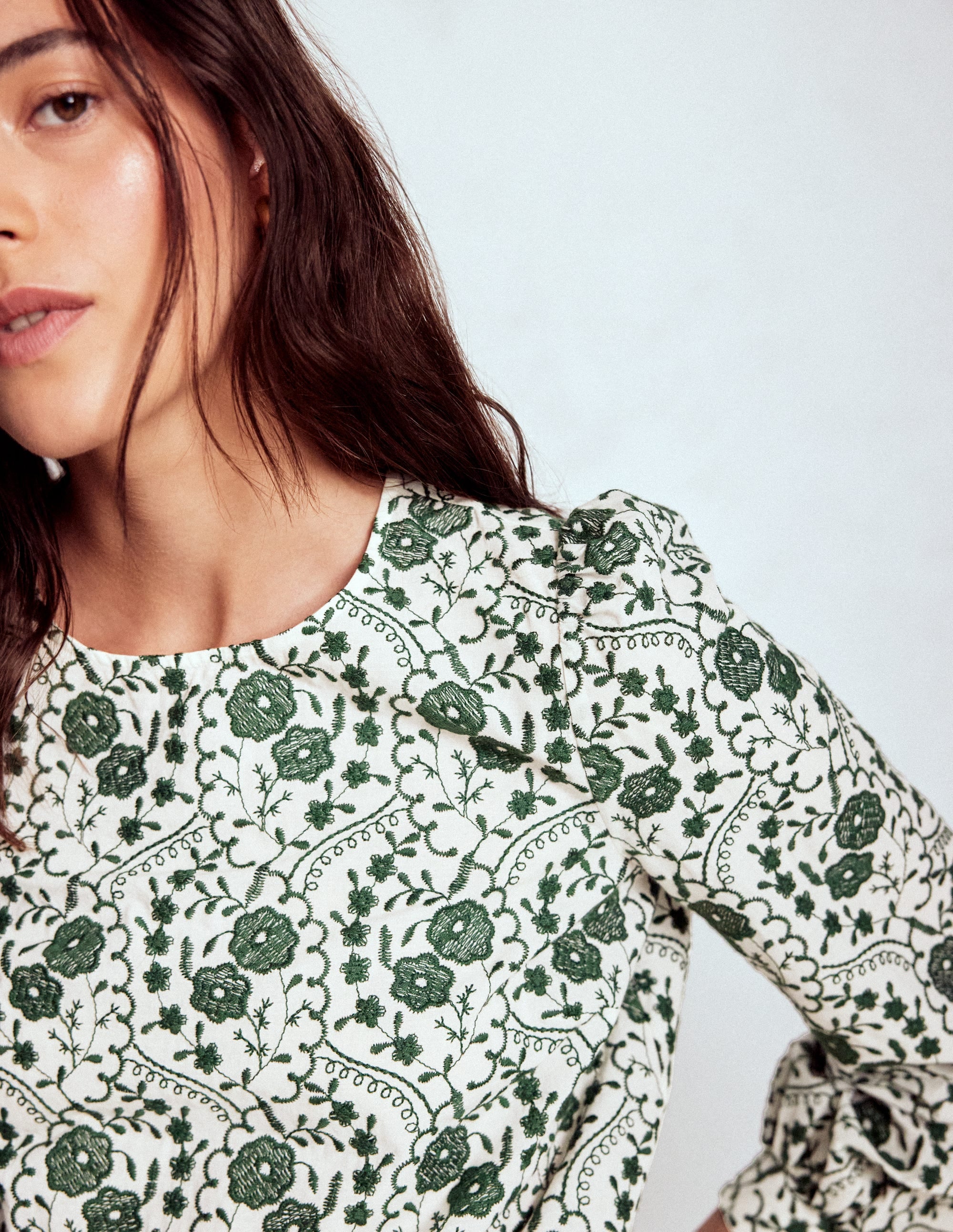Embroidered Cotton Dobby Top-Ivory - Image 1