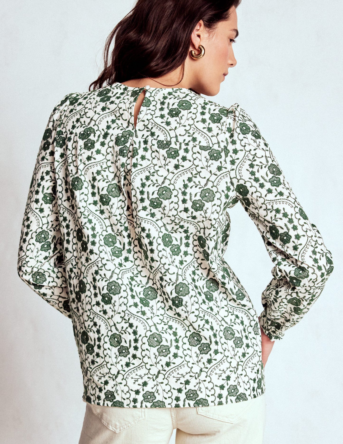 Embroidered Cotton Dobby Top-Ivory