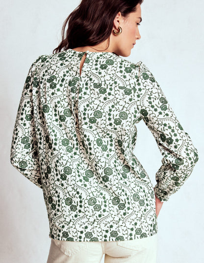 Embroidered Cotton Dobby Top-Ivory-2