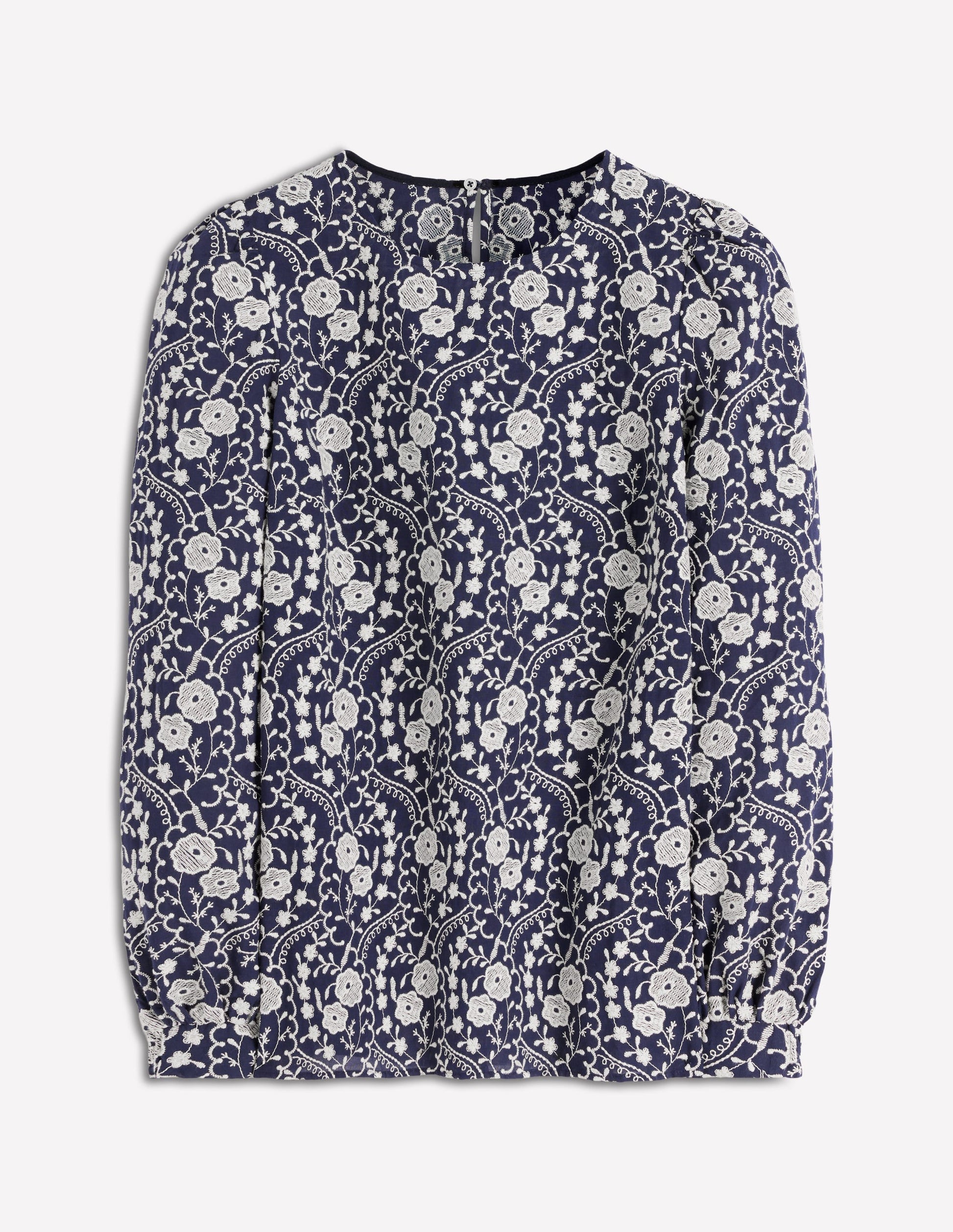Embroidered Cotton Dobby Top-Navy-6