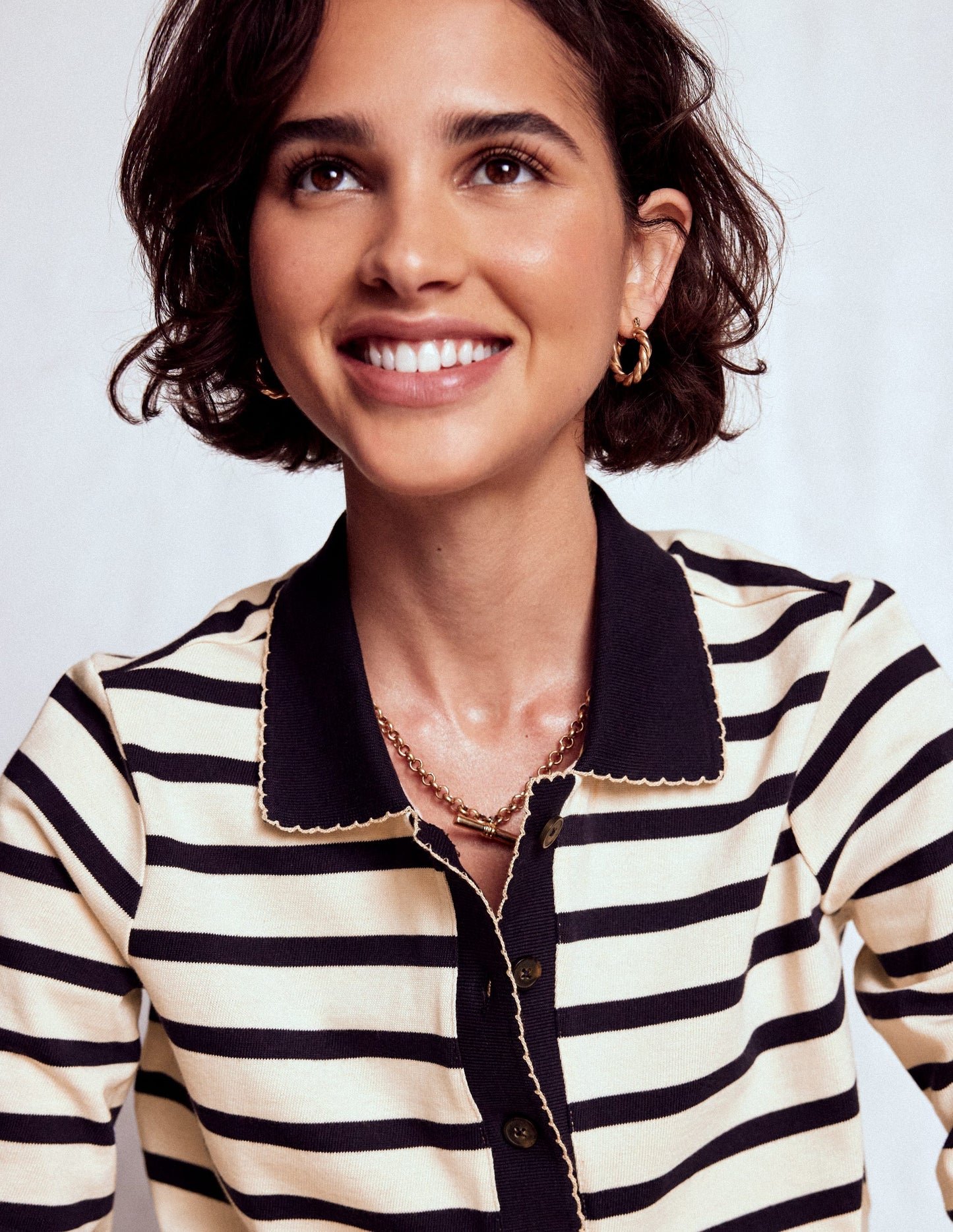 Collared Mariner-Ivory and French Navy Stripe