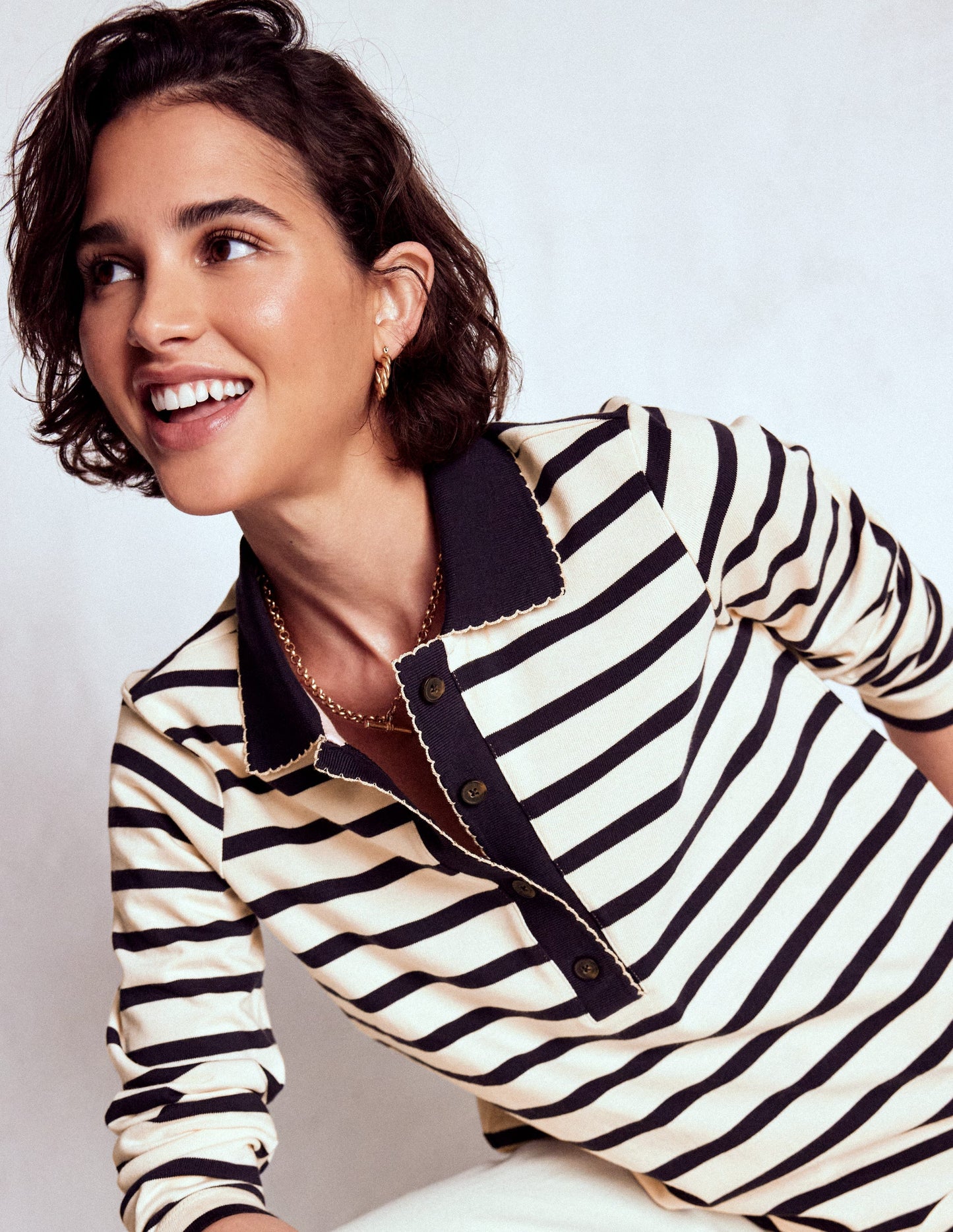 Collared Mariner-Ivory and French Navy Stripe