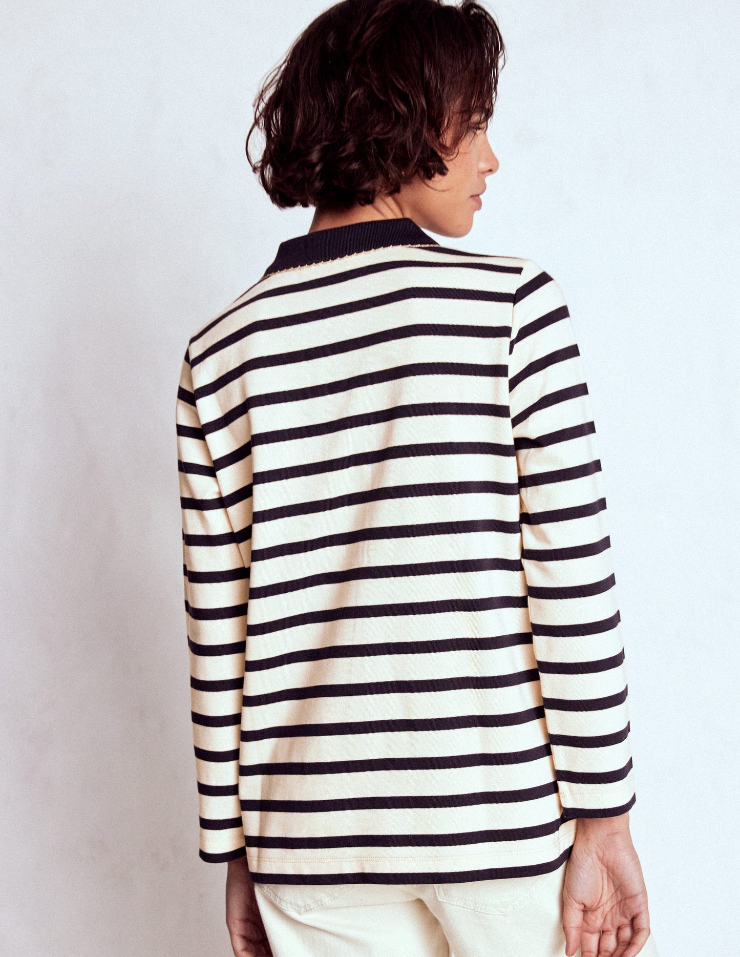 Collared Mariner-Ivory and French Navy Stripe