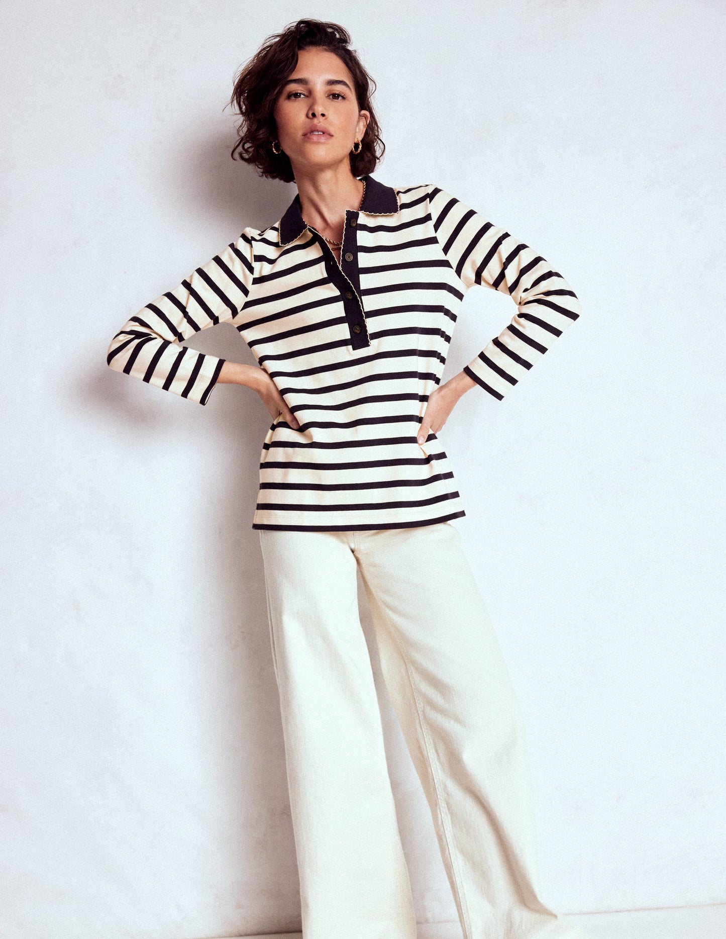 Collared Mariner-Ivory and French Navy Stripe