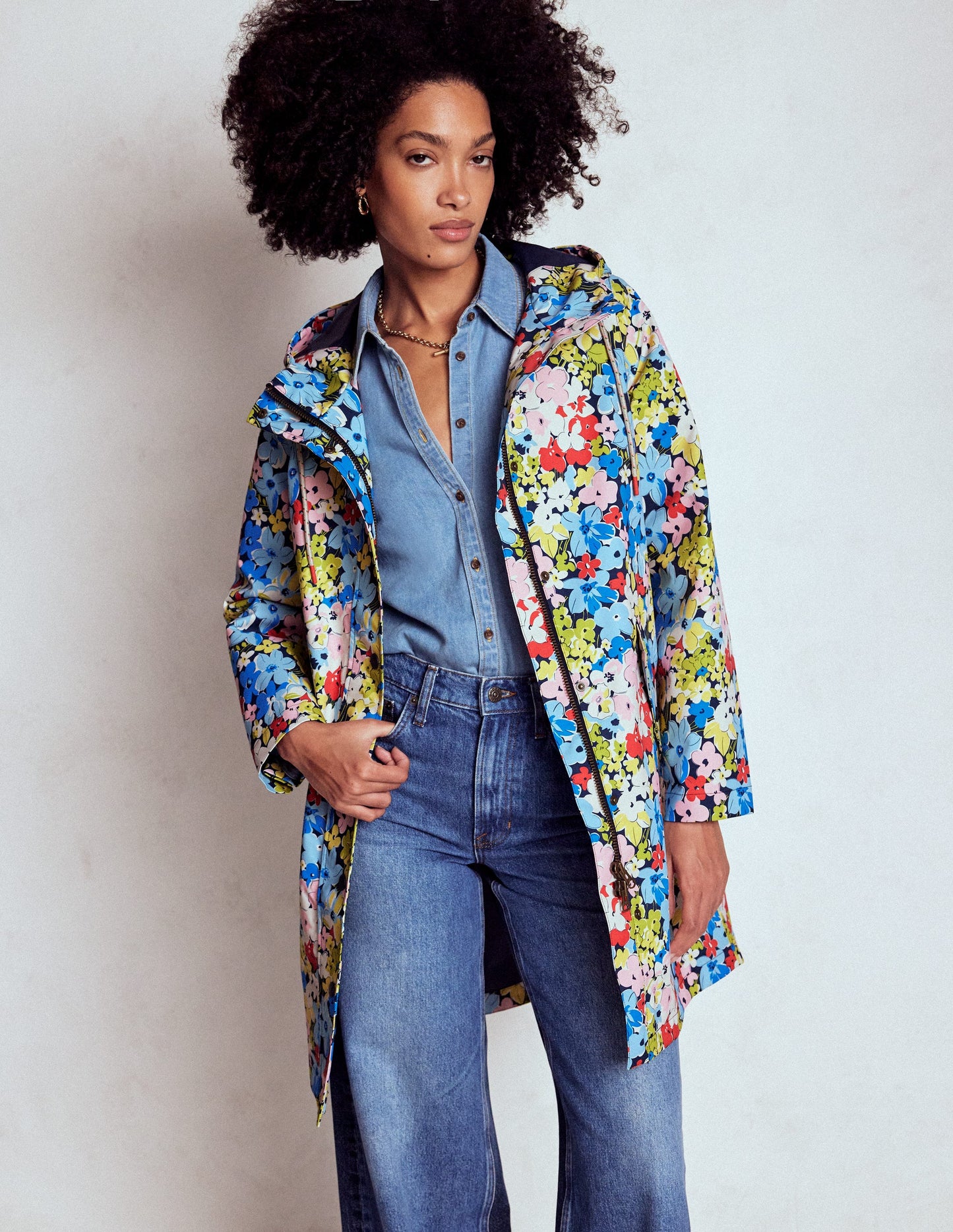 Wells Waterproof Hooded Coat-Multi, Flowerbed Cluster