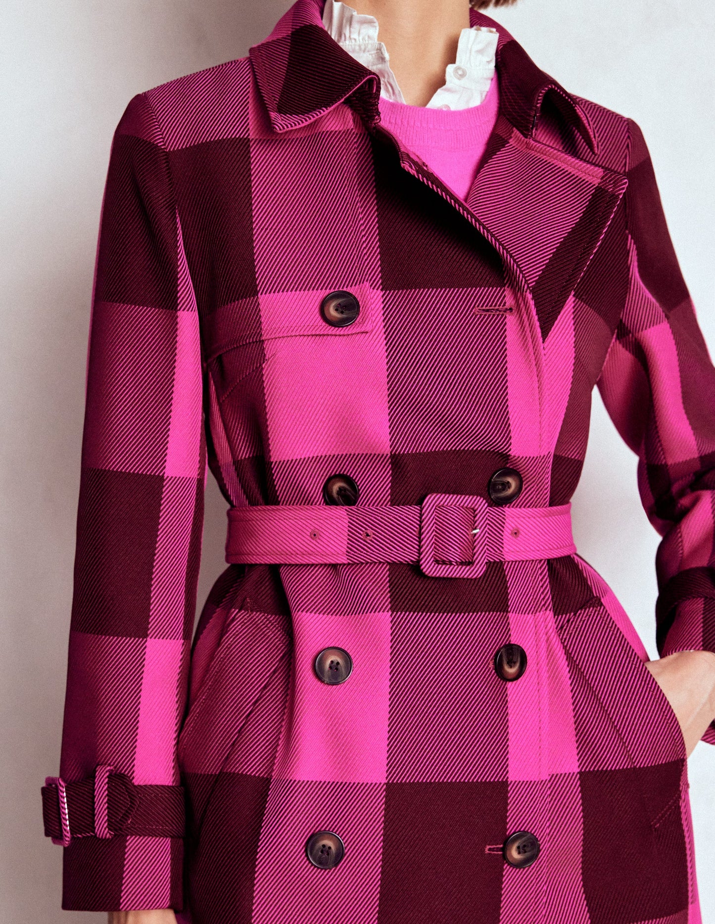 Cheltenham Trench Coat-Pink Peony, Chestnut Gingham