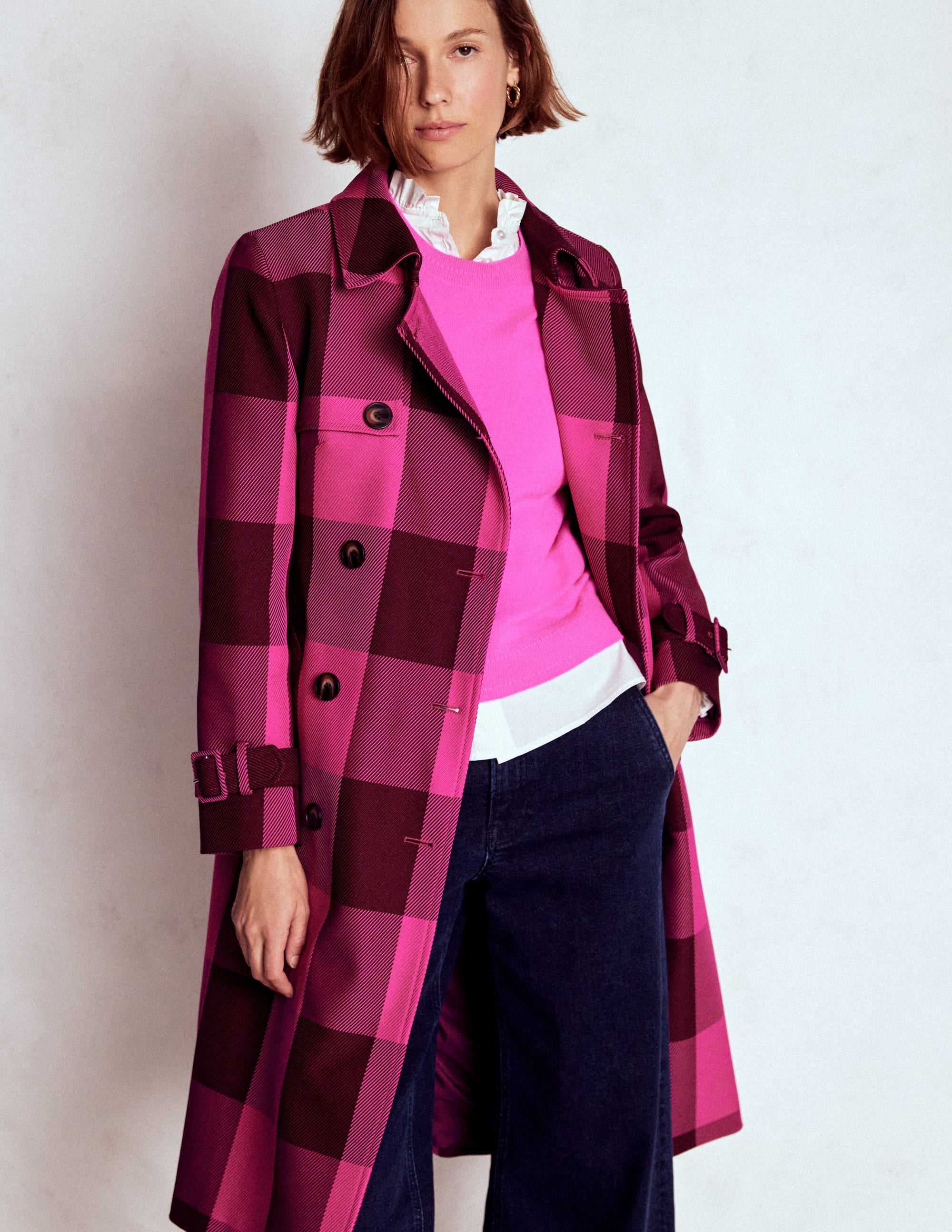 Cheltenham Trench Coat-Pink Peony, Chestnut Gingham - Image 4